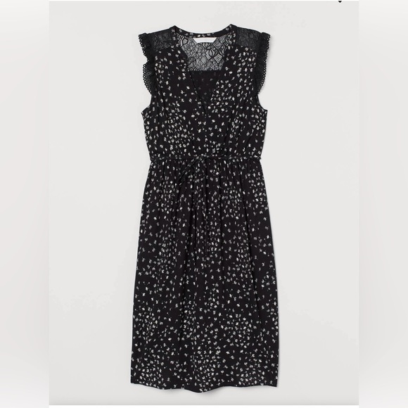 H&M Mama Maternity Black Dress with white flowers Size M - Picture 1 of 5